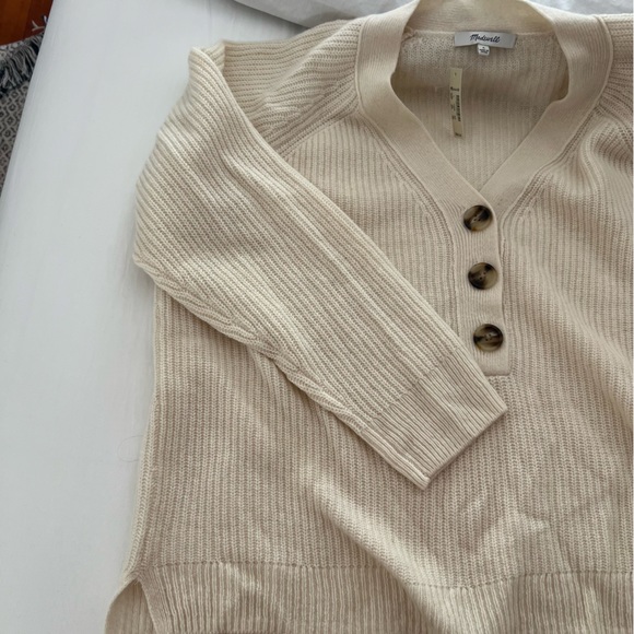 NWT Madewell Ribbed Lyle Henley Sweater Cream Large - Picture 6 of 10